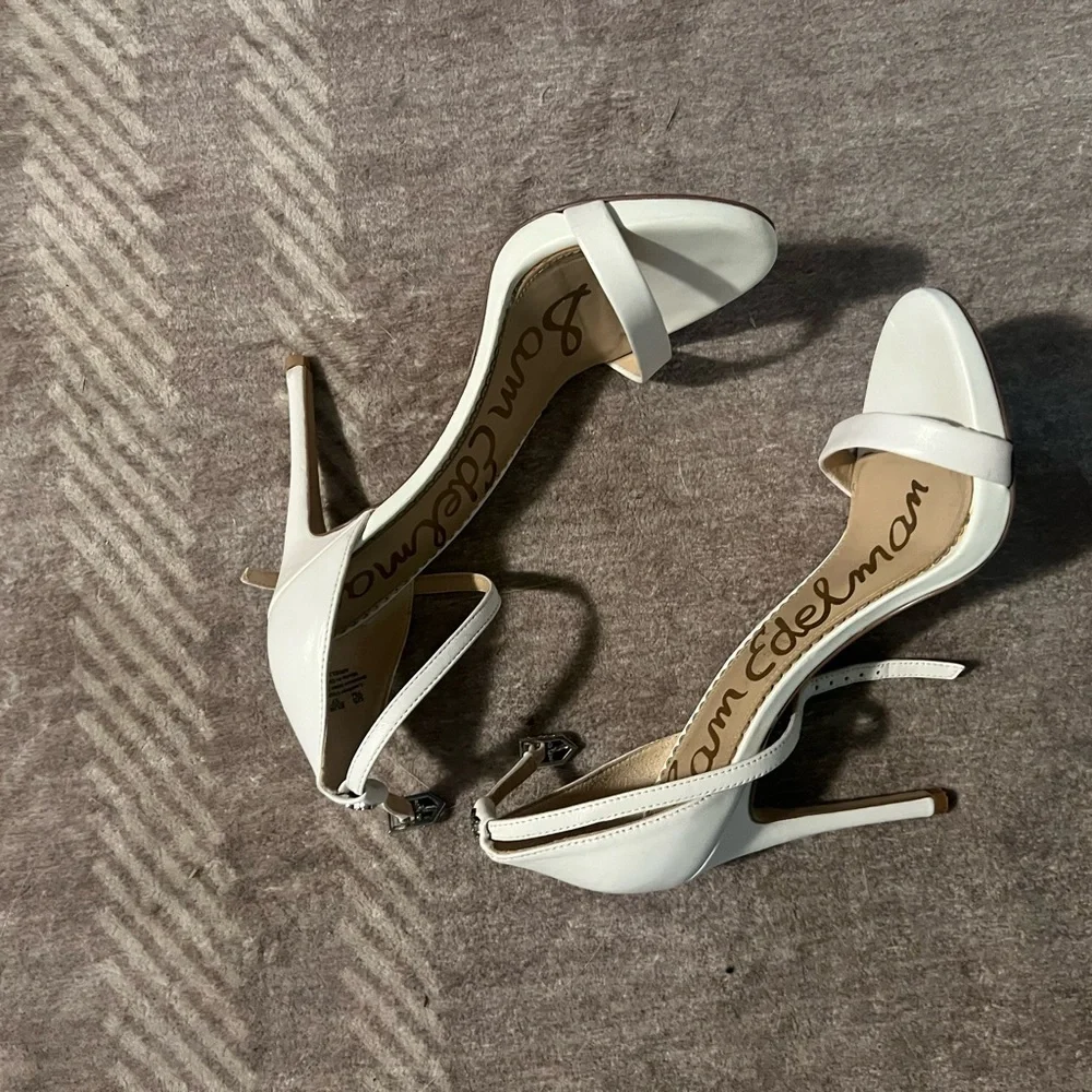 Sam Edelman White Ankle Strap Heels - Picture 2 of 4